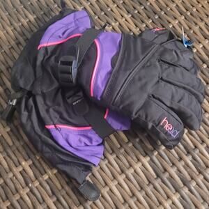 Head Youth Ski Snowboard Gloves Large Ages 10-14 Black Purple Winter Snow Mitts